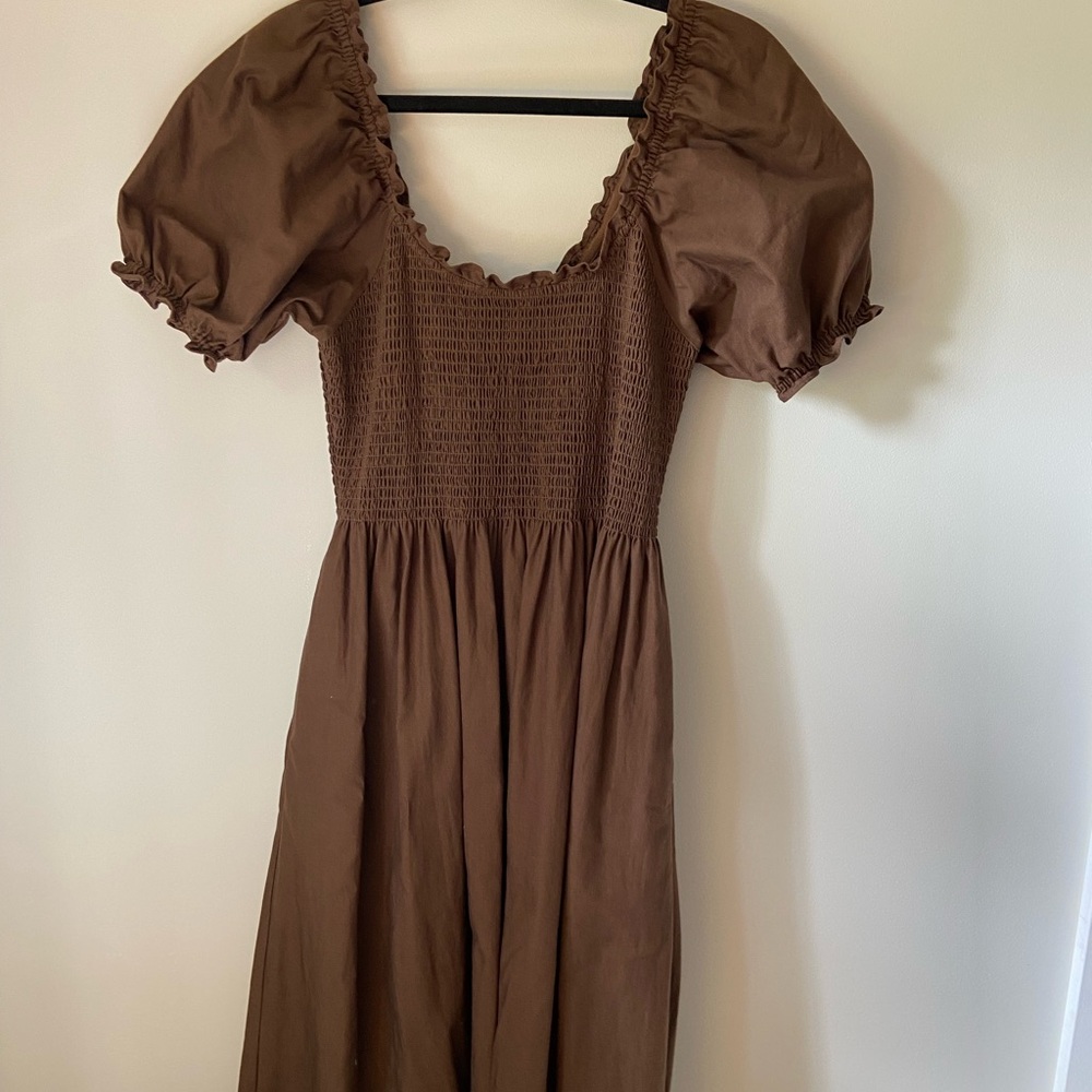 Tradlands Brown Linen Cotton Goldie Dress